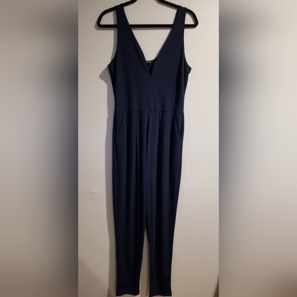 Ambiance Womens Relaxed Fit Jumpsuit Navy Blue L